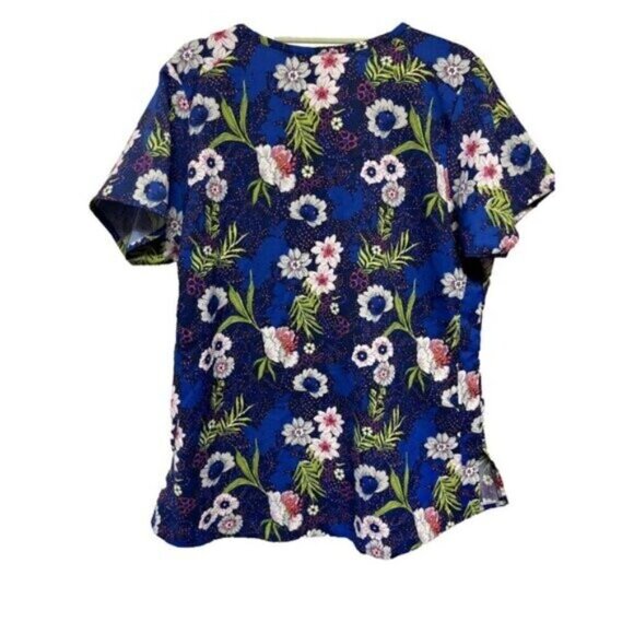 Vera Bradley Blue Tropical Women's Scrub Medical Vet Uniform Top Size Medium - Picture 2 of 6